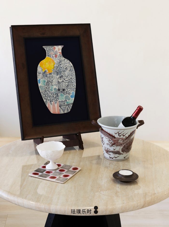 Contemporary Chinese ceramics on display — light-toned selection